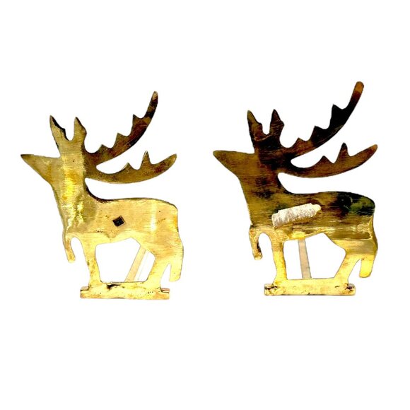 Vintage Brass Deer Christmas Stocking & Candle Holders Set Of 3 - Picture 6 of 10